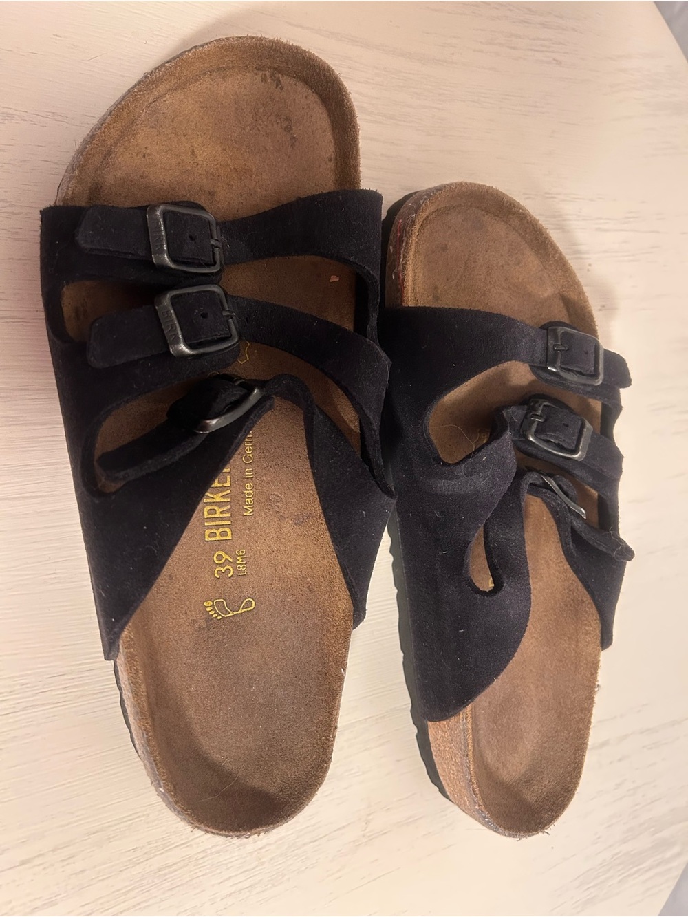 Birkenstock Black Suede Triple-Buckle Slide Sandals - Picture 2 of 4